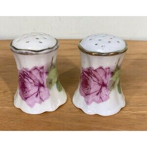 Antique O E & G Royal Austria Pink Rose Gold Salt Pepper Shakers Cork Stoppers